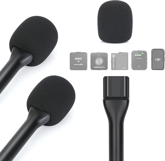 YOUSHARES Pack of 2 Interview GO Handheld Adapter for DJI Mic 1/2, Rode Wireless GO I/II, Rode Wireless Me/Pro - Holder Hand Adapter Clip with Wind Protection Compatible with Most Lavalier Mics