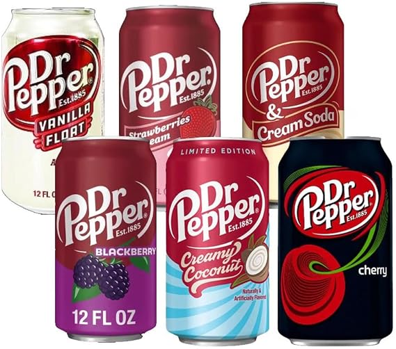 Dr Pepper 355ml Can - Vanilla Float, Cherry, Cream Soda, Strawberries & Cream, Blackberry & Creamy Coconut - Assorted Flavors - Pick Any Flavour & Number of Cans