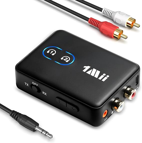 1Mii ML302 Bluetooth 5.3 Audio Transmitter Receiver for TV, RCA 3.5mm AUX