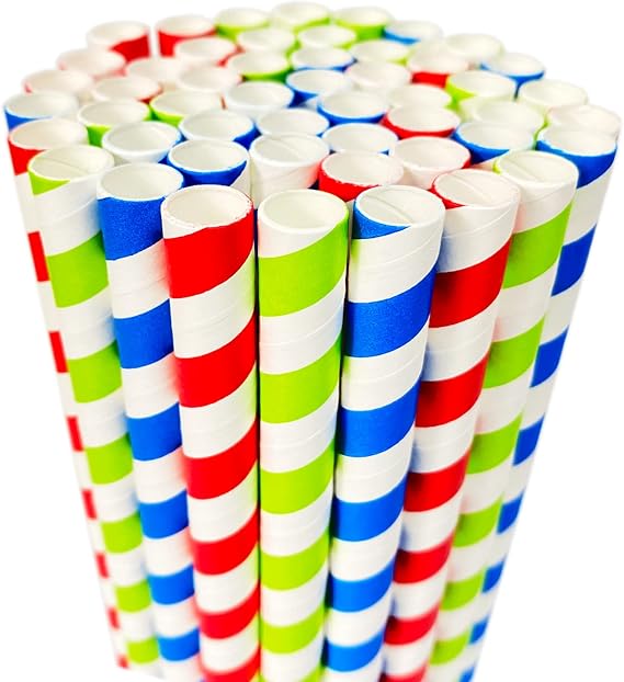 Milkshakes Straws,Paper Smoothie Straws 9mm Wide Disposable Biodegradable Drinking Straws for Slushies Bubble Boba Tea Juice Jumbo Shakes Malts Frozen Drinks,Birthday Party Accessories,66PCS Stripes