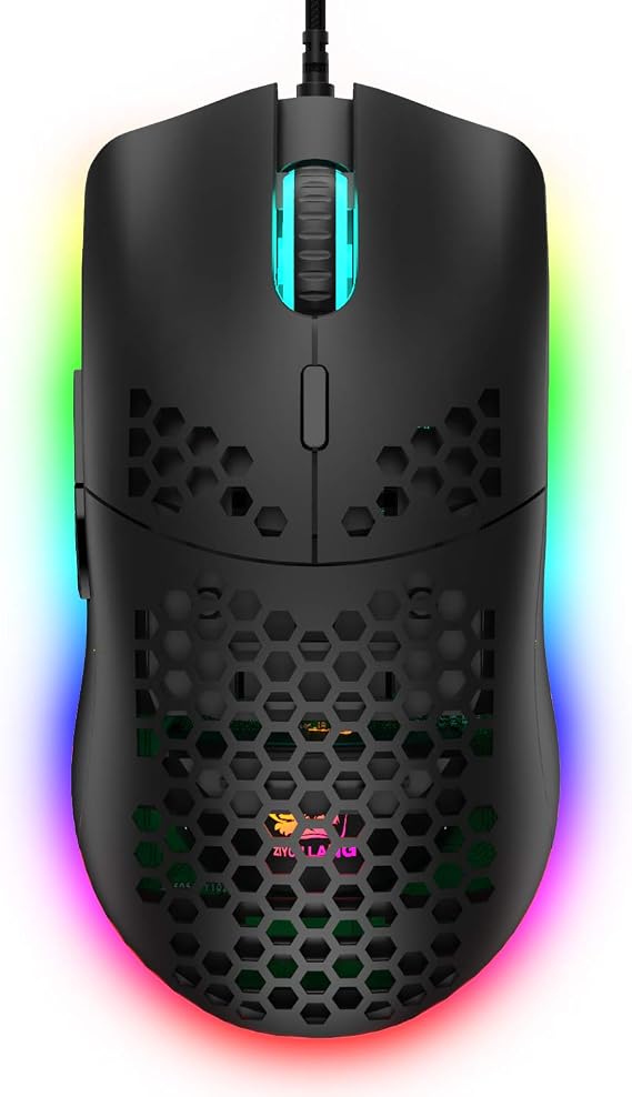 ZIYOULANG Wired Gaming Mouse with 69G Lightweight Honeycomb Shell-Black