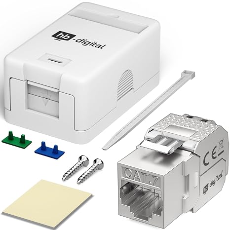 HB-DIGITAL Surface-Mounted Network Socket 1-Port CAT 7 with Keystone White