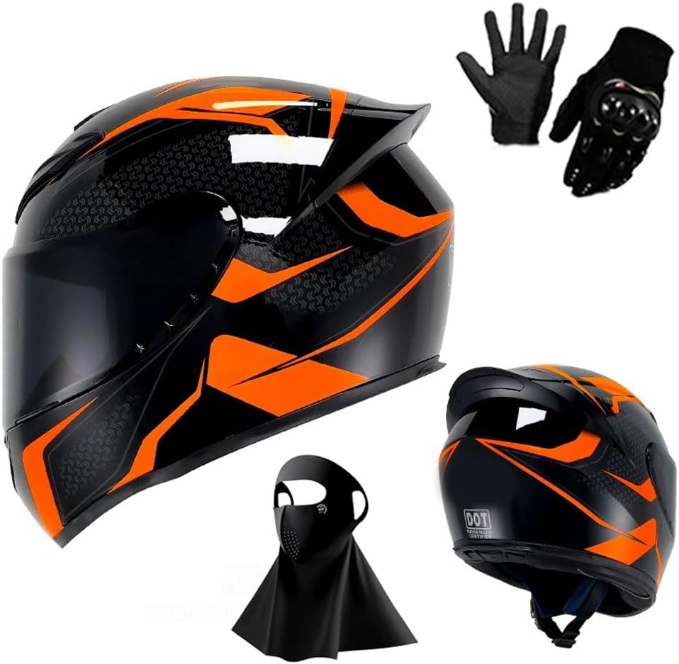 2025 Motorcycle Full Face Black Sun Visor Helmets for Adults Street Bike Racing Motorbike Helmet with Gloves Mask DOT Approved