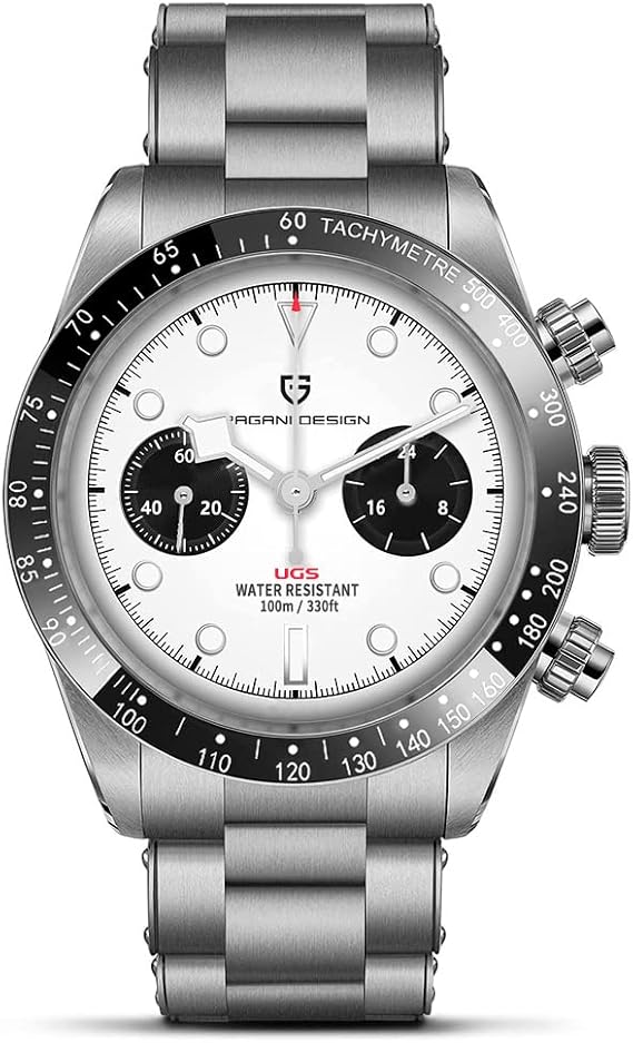 Pagani Design 1718 Men's Vintage Quartz Watch Panda Dial VK64 Movement Stainless Steel 100M Waterproof Luminous Sports Chronograph Wristwatch
