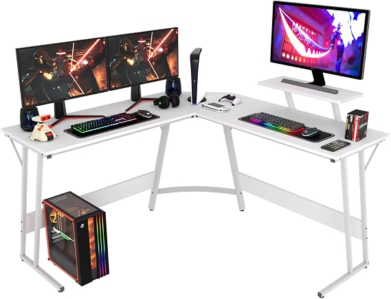 PayLessHere L-Shaped Corner Computer Gaming Desk,White