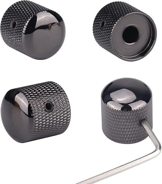 4Pcs Metal Guitar Knobs Black Volume Tone Speed Control Dome Knob with Allen Keys Screws for Fender Telecaster Gibson Les Paul Electric Guitar Bass Accessories (Black Nickel)