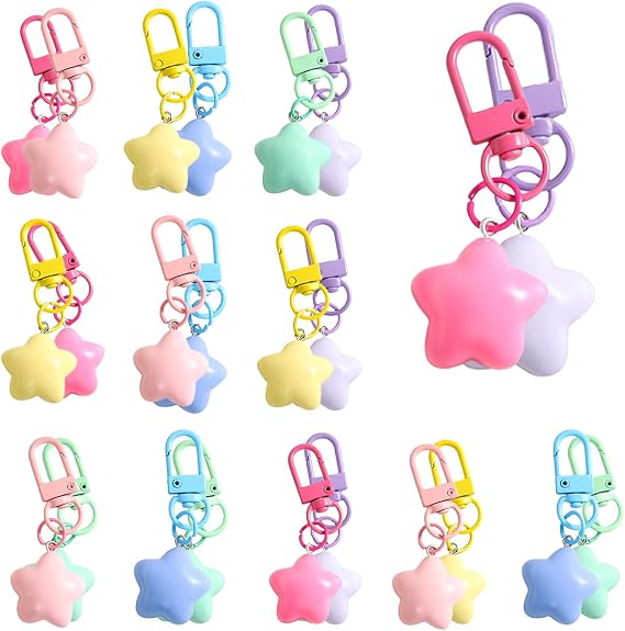24 Pcs Chubby Star Keychain Bulk, Candy Color Star Bag Charm, Cute Trinket Key Chain Pack for Women Keys, Bags Ornament Decorations, DIY Accessories