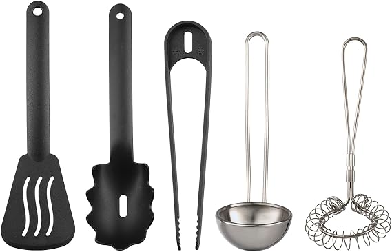 IKEA DUKTIG mutfak gereçleri seti, lame siyah, 5 parça