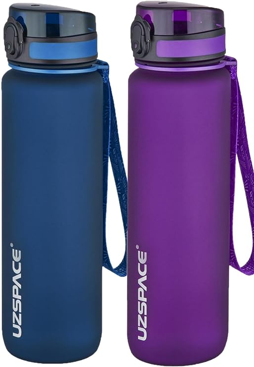 Uzspace 2'li Tritan Matara Seti 1000 ml Büyük Boy 14 Farklı Renk Seçeneği FiftyFifty Lacivert-Mor