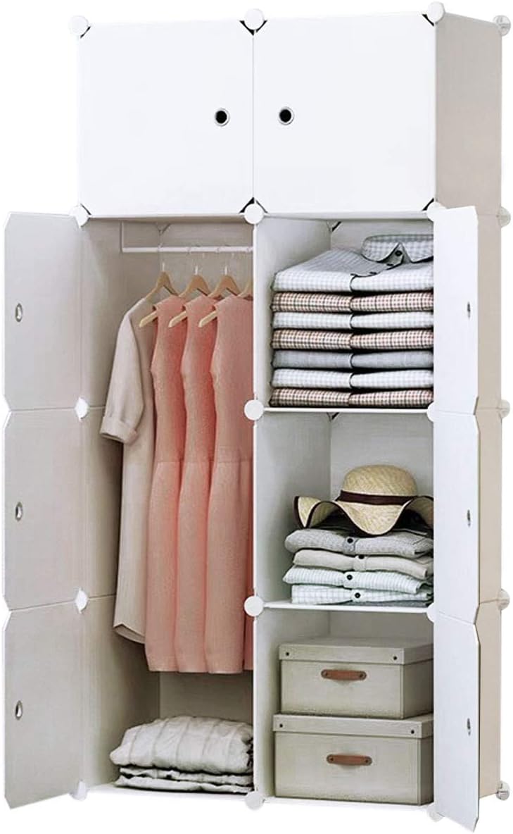 BRIAN &amp; DANY 8-Cube Clothes Closet, Plastic Wardrobe with Doors &amp; 1 Hanger, Modular Storage Organizer, Deeper Cubes for Larger Space