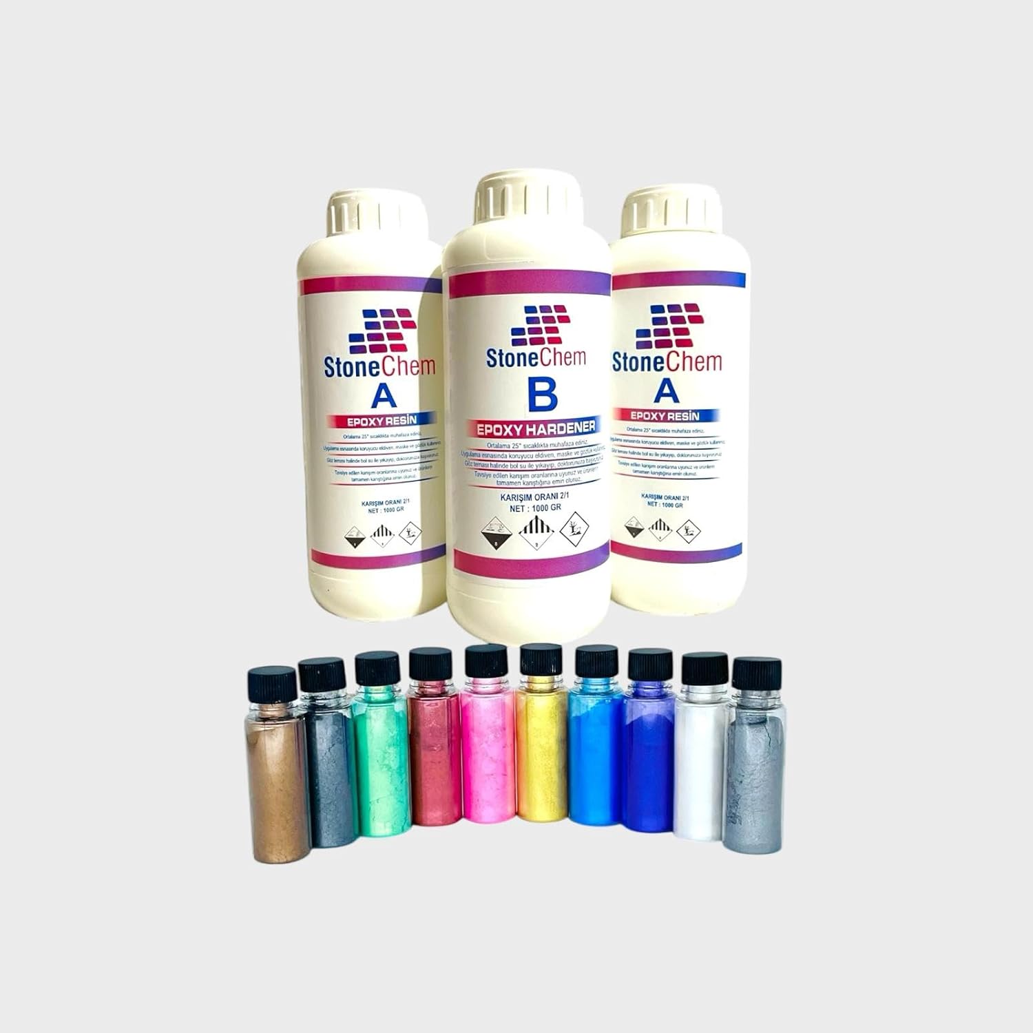 StoneChem Ultra Clear Epoxy Resin Set, 3kg Resin and Hardener, 10Pcs 15g Pigment Color Set
