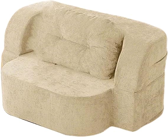 39/59/78 Inch Cloud Boneless Couch, Office Convertible Sofa Bed, Chenille Fabric(Beige white,39.4inch)