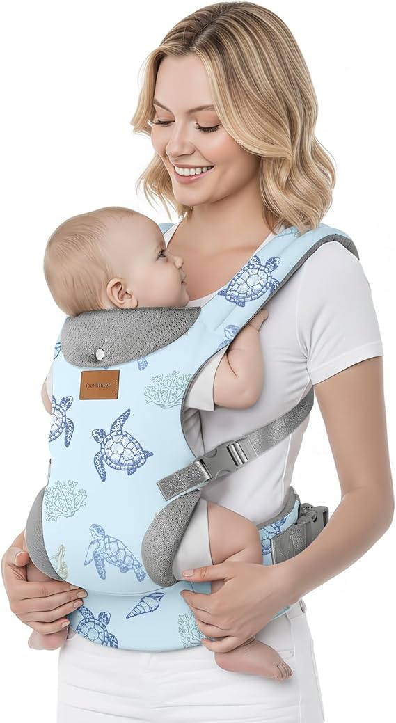 YooxArmor Ergonomic Baby Carrier for 4-36 Month Newborn,Waist 67-150cm,Blue | Adjustable & Breathable Toddler Carrier for 7-66 Lbs,Hands-Free Baby Sling Carrier with Neck/Lumbar Support,Soft,Easy to Use