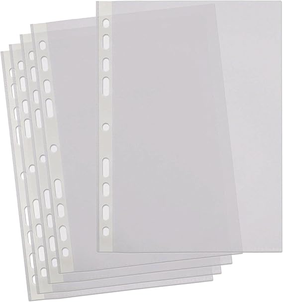 SUMMIT A4 Punched Pockets, 100 Clear Plastic Sleeves, Reinforced Multi-Punched Spine, 40 Microns for Efficient Filing, Suitable for Ring Binders