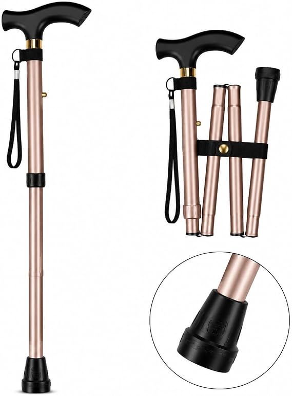 Adjustable Foldable Walking Stick for Men & Women | Lightweight, Ergonomic Cane | Collapsible & Portable Mobility Aid with Non-Slip Base & Wrist Strap | Ideal for Elderly & Travel - 85-95cm Height