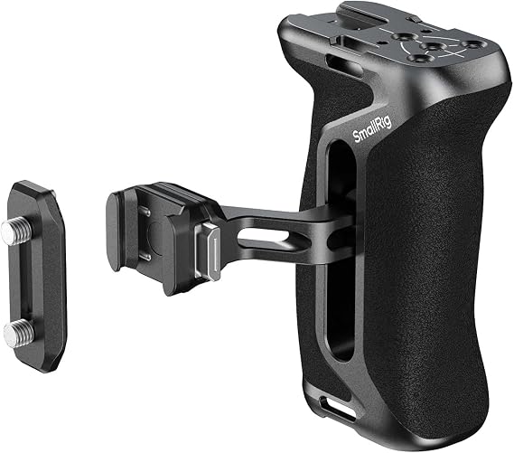 SMALLRIG HawkLock H21 Quick Release Side Handle with NATO Rail, for Left or Right Hand, 36mm/1.4in Up and Down Adjustable, Ergonomic Handgrip with Built-in Cold Shoe, 1/4"-20 Threaded Holes - 5633