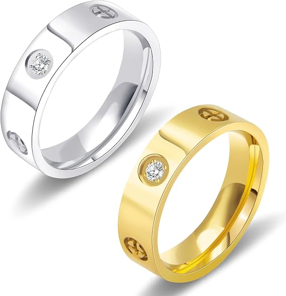 AmorArtSky Love Ring 18K Gold Silver Ring: Friendship Ring Screw Design Inlay Cubic Zirconia Stainless Steel Wedding Promise Ring Jewelry Mother's Day Birthday Gift for Women Size 6-10