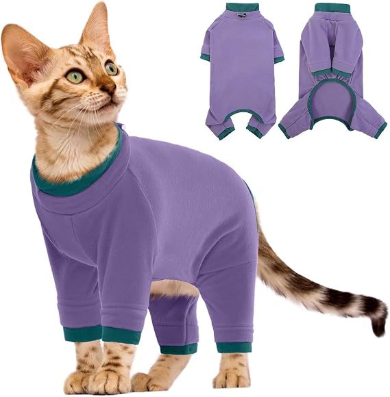 Cat Onesie Post Surgery, Cat Operation Recovery Suit with Legs Grooming Jumper(Purple, L)