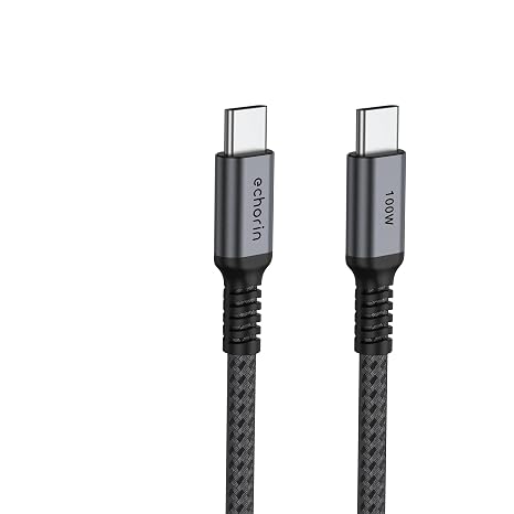 Şarj ve Veri Aktarım Kablosu 20V5A, Type C'den Type C'ye, 100W, Çift Kat Örgülü (Gri, 1 metre)