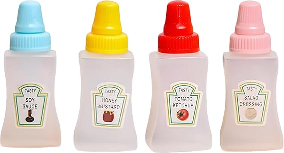 4 Pcs Mini Ketchup Bottles, Squeeze Sauce Bottles 23ml Condiment Bottle with Screw Cap for Honey Soy Sauce Syrup Salad Dressing Portable Small Containers for School Lunch Box Picnic Travel​