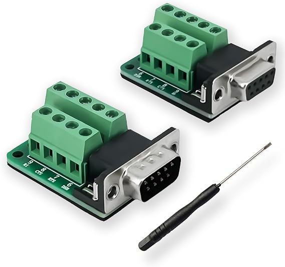 DB9 RS-232 D-sub Adapter Serial to 9-Pin Terminal Board Signal Module with Insulation Cushion,(1xMale+1xFemale)