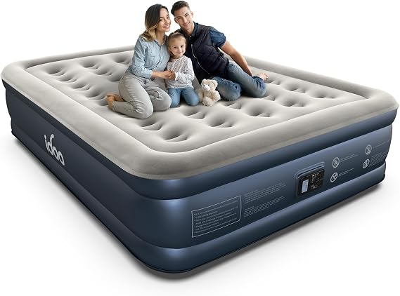 iDOO Luxury Air Mattress with Built in Pump, Queen Size Inflatable Mattress for Camping, Guests & Home, 18" Raised Comfort Blow up Mattress, Durable, Portable & Waterproof Air Bed, colchon inflable