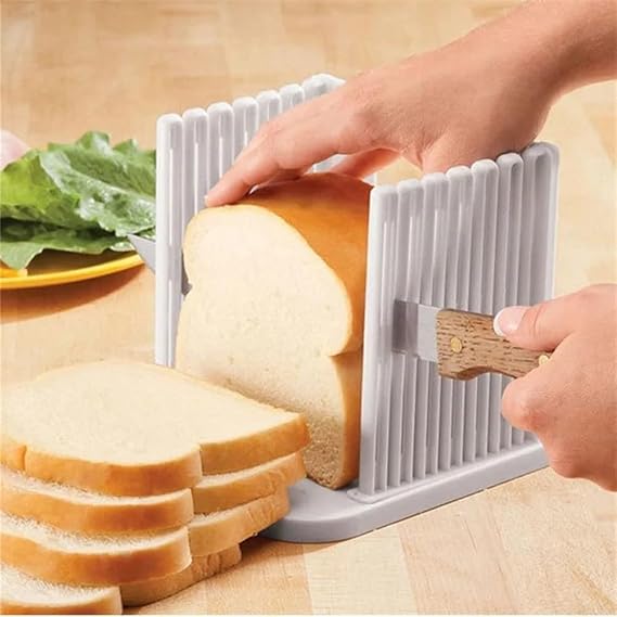 Adjustable Bread Slicer Guide for Homemade Bread and Toast with Removable Crumb Tray, Foldable Structure for Convenient Storage