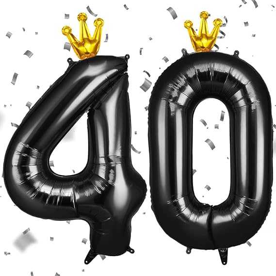 Crown Black Helium Balloons, 40 Inches Number Balloons 40, Foil Birthday Balloon for Birthday Anniversary Wedding Party Decorations Celebration Supplies for Girls Women Men Boys