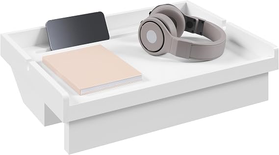 EUGAD Clip-on Bedside Shelf for Bunk Beds, Floating Bedside Table Tray, Bamboo Shelf Storage Organiser with Cable Routing, Space Saving for Bedroom Living Room, White