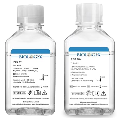 PBS Buffer 1X and PBS Buffer 10X Bundle for Cell Culture and Laboratory Research, pH 7.4, Ready to Use and Concentrate Solutions
