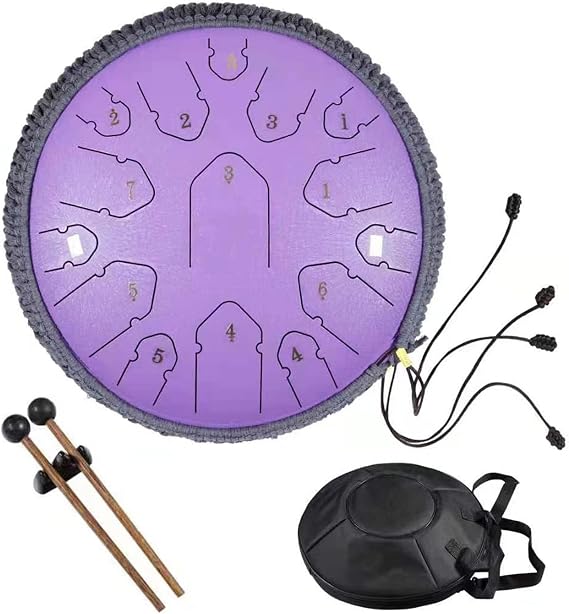 Steel Drums Instruments 14-Inch 15-Note Panda Drum for Adults and Kids Gift, Tongue Drum D Major Percussion Drum with Portable Bag, Mallets, Finger Cots,Purple
