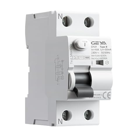 GEYA Residual Current Electromagnetic Differential Switch Safety Switch (Type B-2P-40A-0.03A)