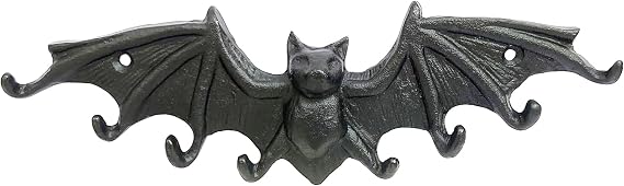 Coat Hooks Wall Mounted, Rustic Bat Key Hook Holder, Heavy Duty Decorative Black Wall Hooks for Mudroom, Towels, Hat Rack, Purse Hooks, Cast Iron Decorative ‎Antique Black Hooks