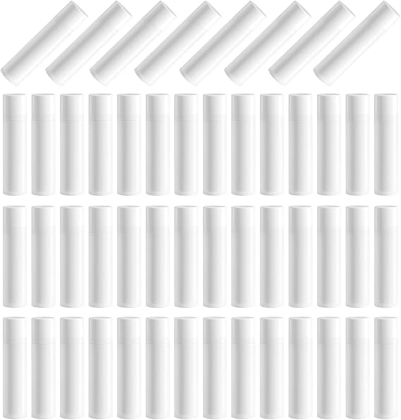 50 PCS White Plastic Empty Lip Balm Tubes Containers DIY Lipstick Lip Salve Tubes Holder Dispenser for Travel Business Trip Camping Hiking