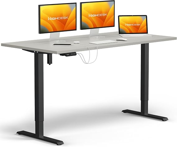 KRIEG HighDesk SMART Height-Adjustable Desk 180 x 80 cm I Black + Grey - Electric Seat & Bar Table with Table Top - Standing Desk Electric Height Adjustable