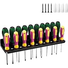 PARFCO Wall Mount Tool Storage Rack, 25 Holes Metal Screwdriver Spanner Organiser, Heavy Duty Wall Mount Tool Rack, Black Screwdriver Holder, for Garages, Workshops, Workbenches