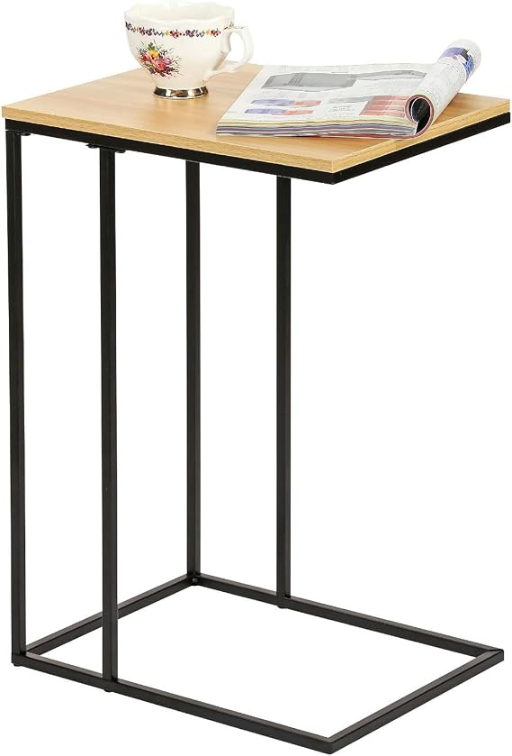 C Shaped Side Table | Slim Sofa End Table for Small Spaces | Laptop, Coffee & Snack Table for Living Room or Bedroom | Wood Look Accent Furniture with Sturdy Metal Frame (Light Oak)