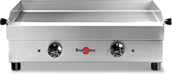 KRAMPOUZ - Samba electric griddle - 54 x 33 cm stainless steel cooking plate - 2,500 watts - 2 cooking zones - 2 thermostats up to 300 °C - Easy cleaning - Made in France