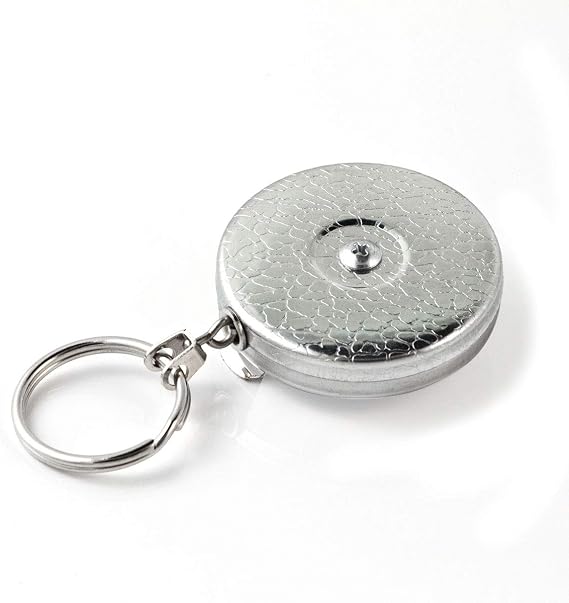 KEY-BAK Original Retractable Key Holder with a Chrome Front, Steel Belt Clip, and a Split Ring