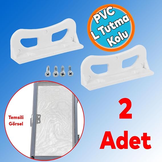 Pencere Kapı Sineklik Kolu Plastik Pimapen PVC L Tipi Tutucu Tutamağı 2 Adet