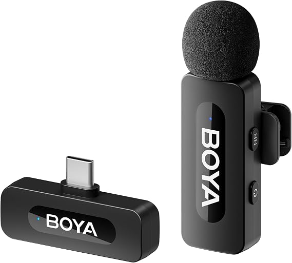 BOYA BY-V10 USB C Wireless Lavalier Microphone for Android, Type-C Smartphone Laptop, Noise Canceling, Mini Clip-on Microphone for YouTube, Podcast, Facebook, Tiktok Vlogging Recordings