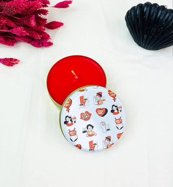 giftmoda Girl Gang Tasarımlı Kokulu Teneke Mum (Kırmızı)