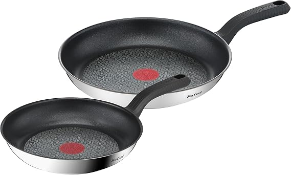 Tefal Comfort Max Set of 2 Frying Pans, Stainless Steel