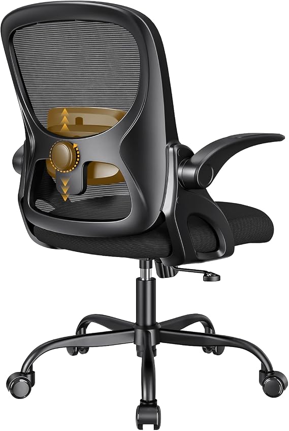 LukkDys Ergonomic Office Chair with Adjustable Lumbar Support, Mesh Desk Chair with 90° Flip-Up Armrests, Height Adjustable Swivel Chair for Home Office/Study/Bedroom - Black