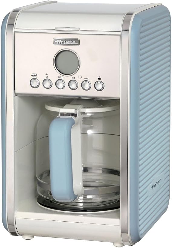 Ariete Vintage 1342 Retro Americano-Filterkaffeemaschinen Hartglaskaraffe bis zu 12 Tassen 24-Stunden-Timer Auto-Abschaltung Anti-Drip-Funktion 15 L Fassungsvermögen 2000 W Blau [Energieklasse A]