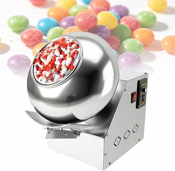ERICAT Automatic Coating Machine, Sugar Coating and Chocolate Polishing Machine, Rotation Speed 52 R/min & Output 2-4 Kg/h, Adjustable Speeds 10-90 Degrees, for Sugar, Chocolate, Nuts