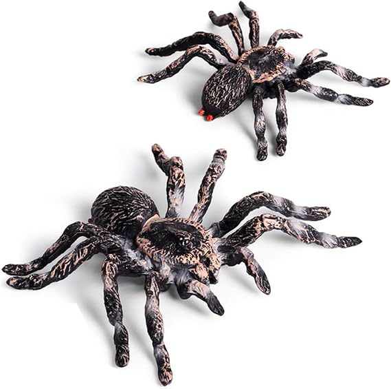 2 Pcs Plastic Spiders Figures, Realistic Spider Animal Figures, Joke Presents Fake Spiders, Scary Simulation Animal Model, Prank Spider Toy for Game Halloween Party Garden Home Decorationv