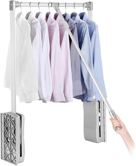 Adjustable Pull Down Closet Rod - Side Mounted Organizer Storage System for Hanging Clothes, Easy to Take and Store