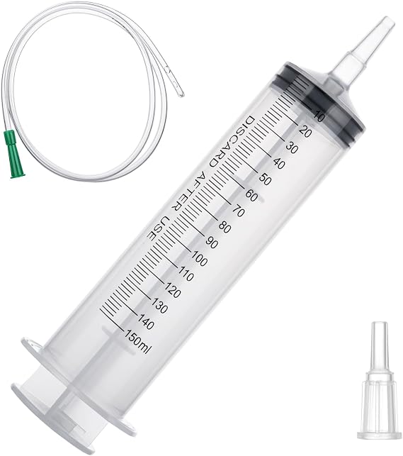 150ML Large Syringe with 1m Flexible Tube,Sterile Individual Package for Lab Measuring, Garden Watering, Industrial Use, Plant Watering,Pet Feeding