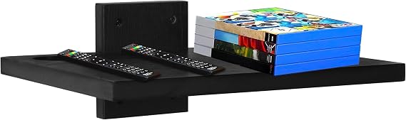 Floating Projector Wall Mount TV Shelf, Wooden Wall Mounted Under TV Floating Shelf for Projector, PS5, DVD Player, Game Console, Cable Box, 1 Tier Black